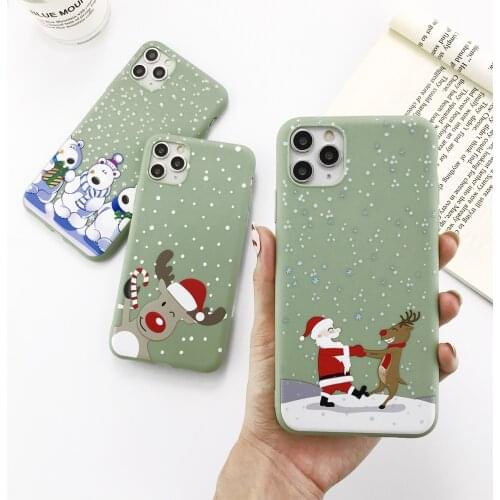 Cartoon Merry Christmas Santa Reindeer Tree Soft Phone Case For iPhone 12 11 Pro Mini XS Max XR X 7 8 6 6S Plus SE Phone Cover