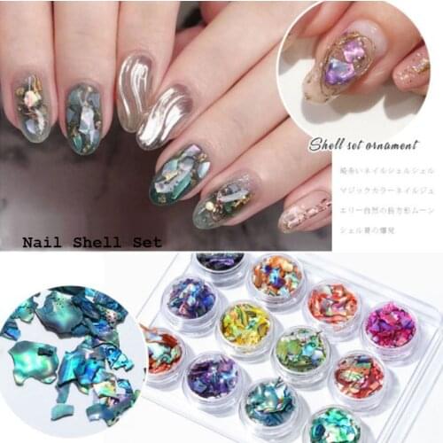 Natural Colorful Pearl Light Nail SeaShell Slices Particle Crushed Shell Manicure Set Thin Nail Art Glitter Decoration 12pcs/set