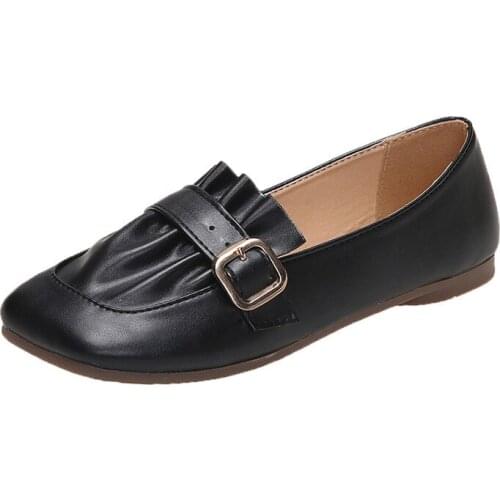 Womens Summer Soft Bottom New Fairy Style With Skirt One-step Comfortable Pleated Peas Shoes Metal Plate Buckle Ruffled Shoes