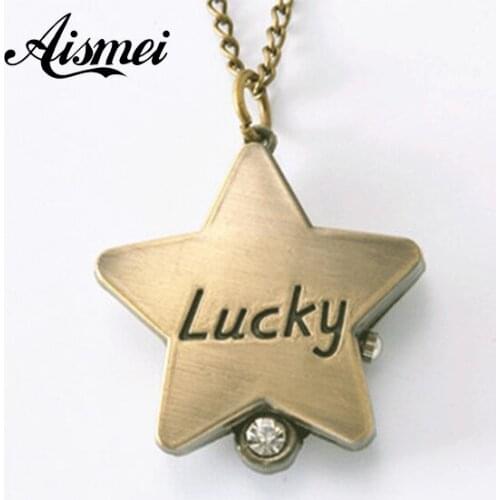 Wholesale Vintage fashion small Pocket watch necklack owl ladybug Lucky star pocket watch Good quality for gift