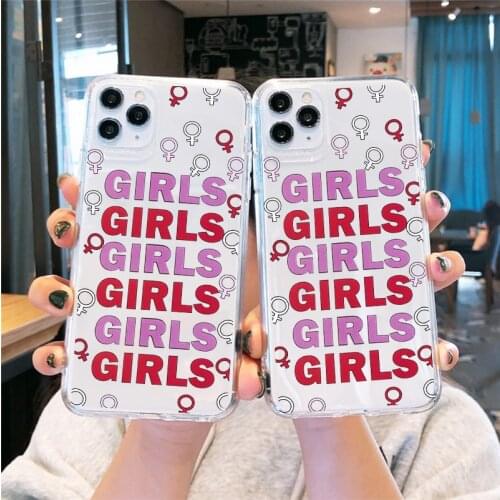 GYKZ Funny Girl Letter Pattern Transparent Phone Case For iPhone 12mini 11 Pro XR X XS MAX SE 20 7 8 6Plus Soft TPU Cover Fundas