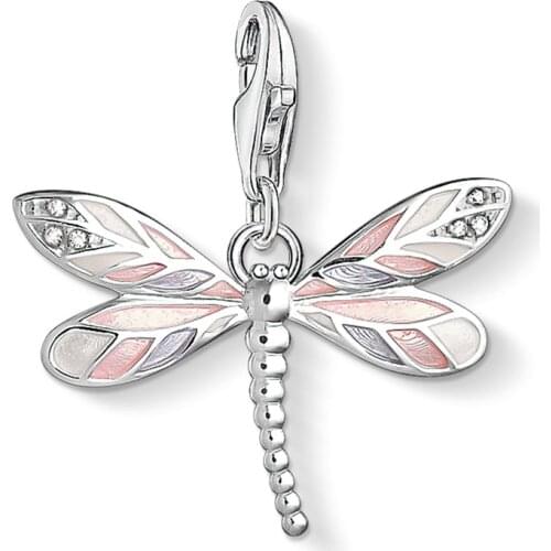 Pink dragonfly Charms for Jewelry Making 925 Sterling Silver Good Luck DIY Fashion Jewelry for Thomas Style Bracelet Women Men