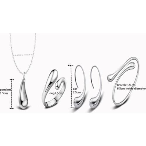 Eardrop Water Drop Simple Alloy Drop Four-piece Set Gold Silver Earrings Ring Necklace Bracelet Ins Small Jewelry