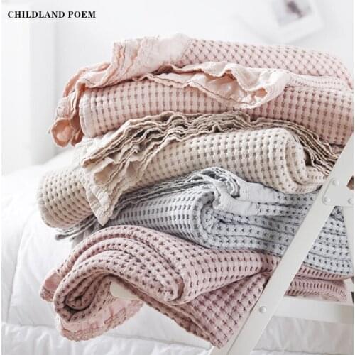 Knitted Blanket Quilt Sofa Throw Blankets Cotton Waffle Thread Bedspread Bed Crib Sroller Receiving Blankets Baby Swaddle Wrap