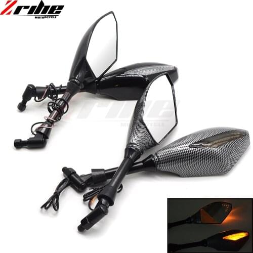 8mm 10mm Scooter Motorcycle Rearview Mirror LED Motorcycle Turn Signal Side Mirror Carbon Fiber Color Motorcycle Flashing Mirror