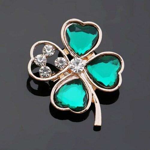 Hot Elegant Irish clover green leaf Women brooch crystal rhinestone girl brooch ladies wedding bridal bouquet lapel pin jewelry