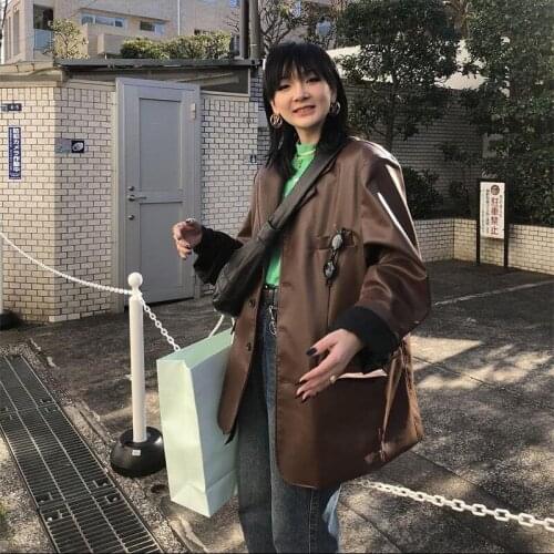 HStar Women Autumn PU Faux Leather Jackets Coats Vintage Loose Female Fashion Jackets Casual Street Lady Korean Outwears