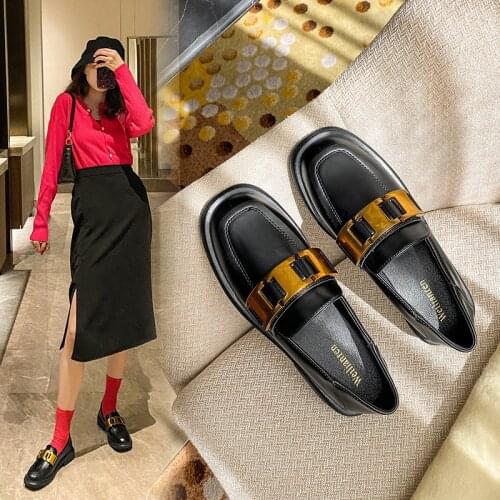 Preppy Girls metal buckle oxford shoes women slip on flats moccasins square toe low heels brogue shoes loafers plus size 34-43