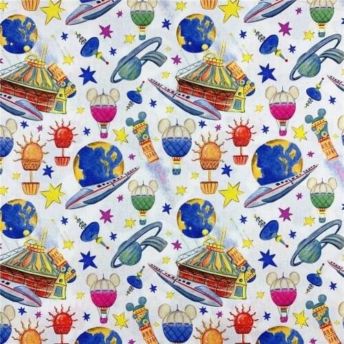110cmx100cm Cute Planet Train Star Print Cotton Patchwork Fabric Sewing Cloth Dress DIY Textile
