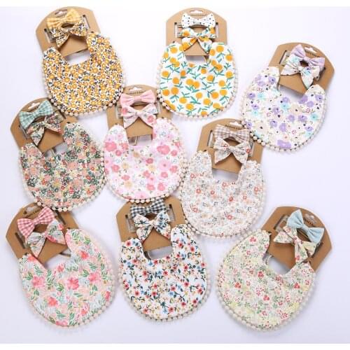 12set New BabyGirls Tassel Saliva Towel Headbands Infants Boys Floral Double Side Bibs Boys Girls Props Bandana Burps Cloth