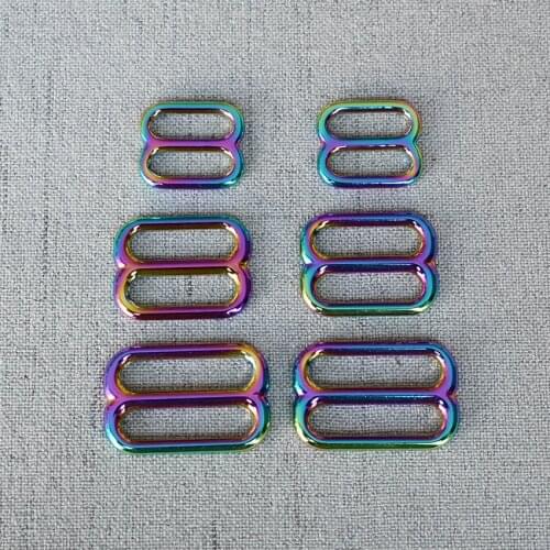 20 Pcs/Lot 15mm 20mm 25mm Solid Colourful Tri Glides Slide Bar Rectangle Adjuster Buckle for Leather Craft Bag Shose Shoulder