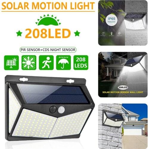 208LEDs Solar Light Outdoors PIR Motion Sensor Wall Lights Lamp Waterproof Sun Powered Floodlight Garden Pathway Street Lighting