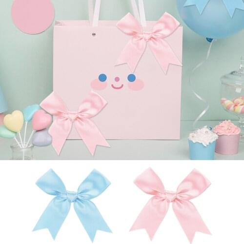 50 Pcs/pack) 80*80mm Pink Ribbon Bows Small Size Satin Ribbon Bow Flower Craft Decoration Handwork DIY Party Decoration