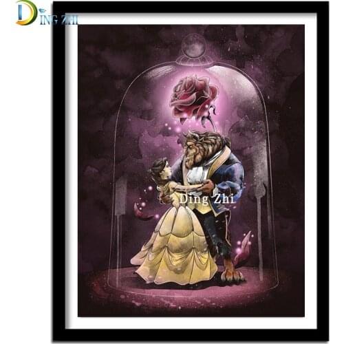 5D Beauty And The Beast Diamond Painting Cartoon DIY Round Square Full Diamond Embroidery Mosaic Kit Child Home Decoration