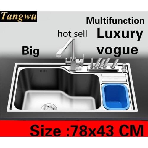 Free shipping Apartment multifunction kitchen single trough sink vogue do the dishes 304 stainless steel big hot sell 780x430 MM