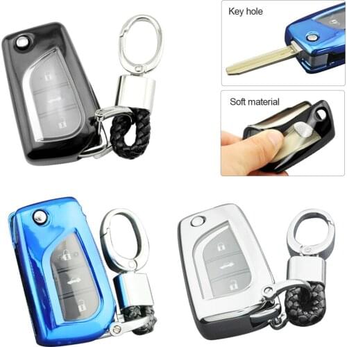Flip Car Key Chain Ring Case Fob Cover For Toyota CHR RAV4 Camry Corolla
