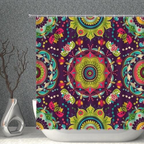 Colorful Creativity Nationality Pattern Datura Flowers Shower Curtain Bathroom Decor Supplies Fabric Cloth Curtain With Hooks