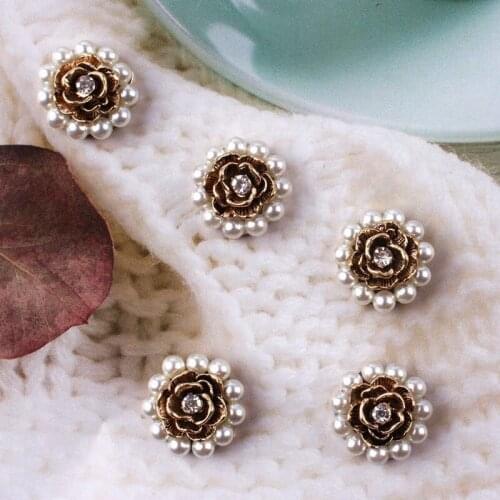 5Pcs Rhinestone Pearl Flower Plate Diamond Button Jewelry Scarf For Hair Accessories Sewing Decorative Clothing Coat Buttons