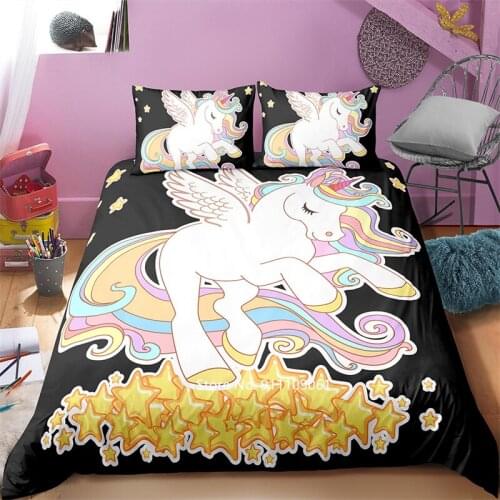 Children Cute Cartoon Unicorn Girl Bedding Set Girl Heart Princess Room Decoration Down Quilt Cover Pillowcase Childrens Gift