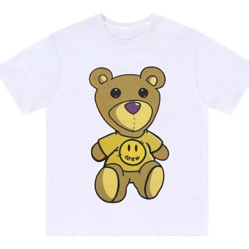 DREW T Shirt Summer 100% Cotton Men O-neck T-shirt Male Womens tshirt Short Sleeve High Quality Tops HOUSE JUSTIN Smiley Bear