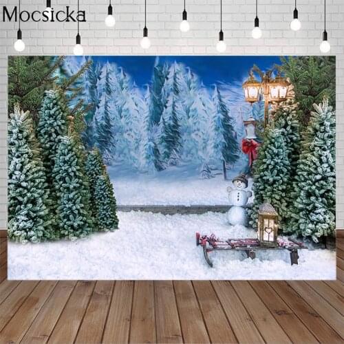 Winter Snowy Pine Forest Christmas Photography Backdrops Street Light Snowman Photo Studio Background Photocall Photo Prop