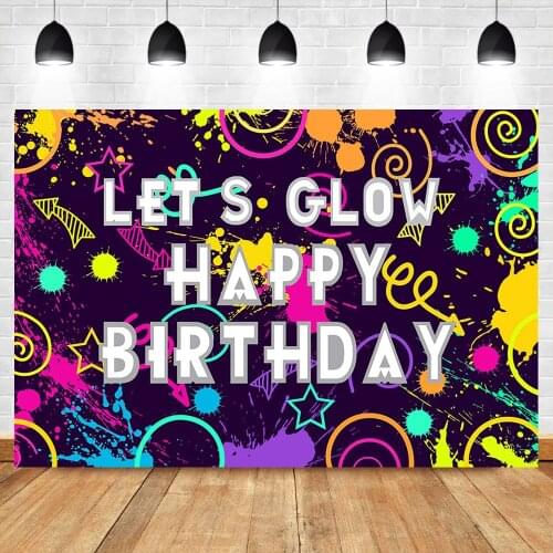 NeoBack Let’s Glow Backdrop Glow in The Dark Birthday Banner Photography Background Laser Neon Splatter Photo Booth Backdrops