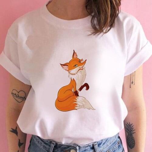 90s new Fox Cartoon Printed Ladies T-shirt O-Neck Harajuku Graphic T-shirt Short Sleeve Summer TShort Top Fun Tee T-shirt Women