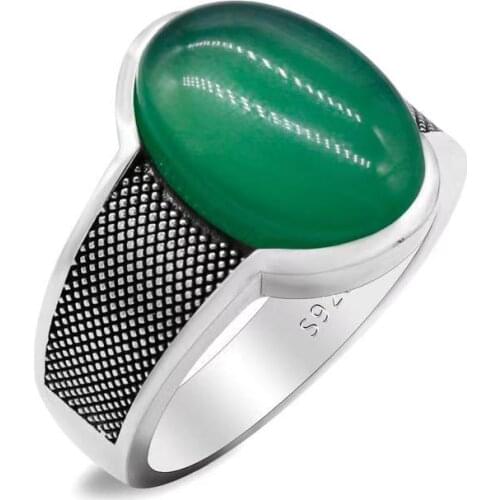 Gift for Husband 925 Sterling Silver Mens Green Agate Ring Mens Large Natural Stone Ring Retro Punk Jewelry Men Men
