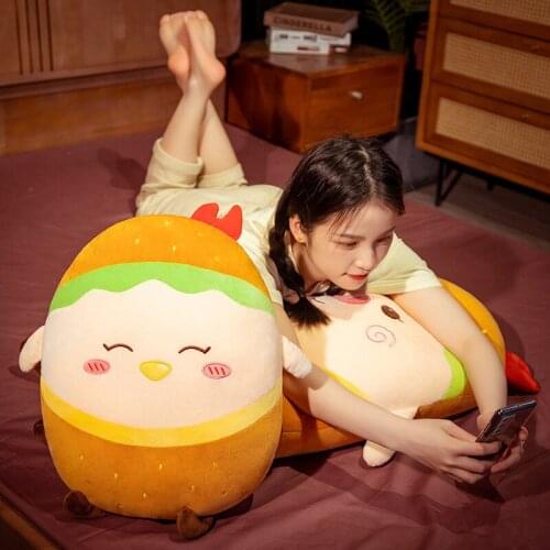 Creative Chicken Pig Soft Animal Plush Stuffed Toy Sleeping Burger Pillow Kawaii Doll for Kids Children Girlfriend Birthday Gift
