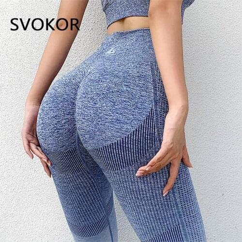 SVOKOR Sexy Fitness Women Leggings Seamless Leggings Striped Gradient Workout Pants Gym Leggins Bubble Butt
