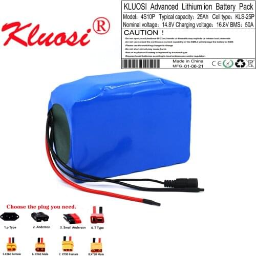 KLUOSI 4S10P 14.8V 25Ah 14.4V 600Watt 16.8V Lithium Battery Pack with 50A BMS for Inverter Smart Robot High-power Equipment Etc