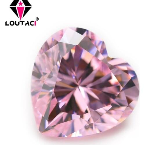 LOUTACI Colored Cubic Zirconia Heart Shape Pink Color Fashion Style Setting Rings And Necklace Big Size 11x11-15x15mm