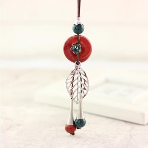 Fashion Retro Ceramic Beads Long Necklace For Women Leaf Sweater Chain Gift Jewelry Accessories