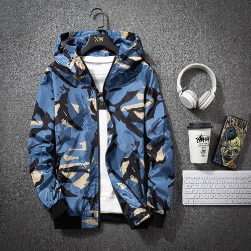 Prowow 2021 New Men Casual Spring Hooded Camouflage Jacket Mens Streetwear Hip Hop Sportwear Slim Camo Jacket Clothes