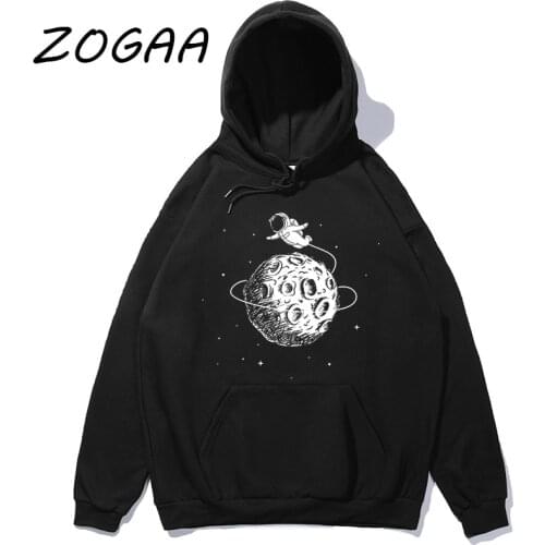 ZOGAA Fashion Brand Mens Hooded Sweatshirt Space Astronaut Printed Casual Plus Velvet Plus Size Hoodie Harajuku Student Couple