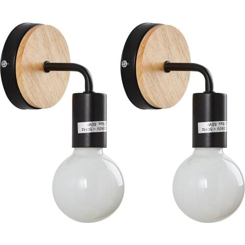 OuXean 2PCS Wall Sconces Wall Lamp E27 60W Metal Wooden Wall Mounted Lighting for Bedroom Aisle Living Room Doorway(No Bulb)