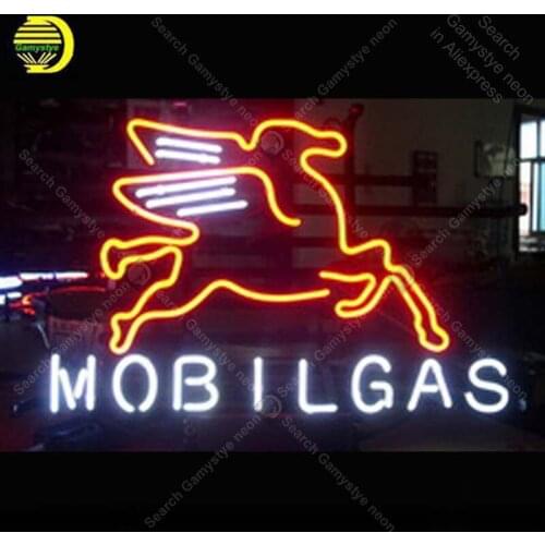 Mobilgas Oil Logo NEON LIGHT SIGN Neon Sign lamp Decorate Windows GLASS Tube BEER PUB Store Display Handcraft Iconic Sign light