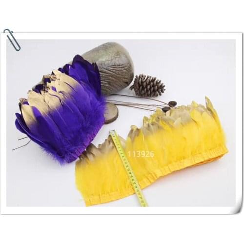 New! 10yard/lot gold top white goose Feather Fringe Trimming 5-8'' goose Feathers Stripe ribbons for Party wedding decoration
