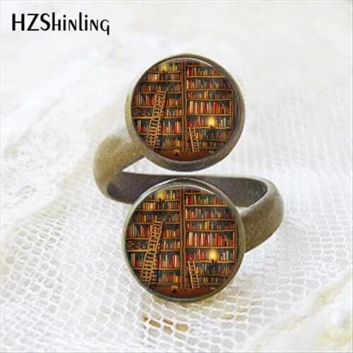 2017 New Arrival Library Book Two Ball Ring Vintage Style Glass Dome old Books Rings for Students Teachers and Librarians Gift