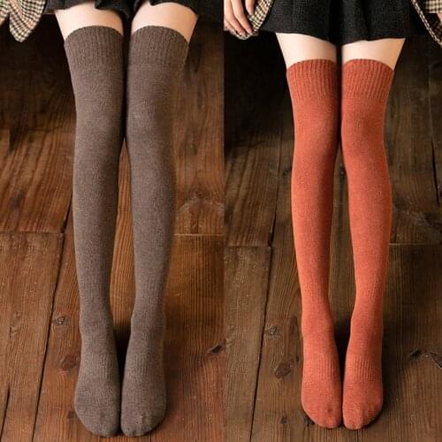 Solid Color Stockings Thick Velvet Winter Warm Comfortable Over-knee Socks College Fashion Casual Thigh High Stocking for Women