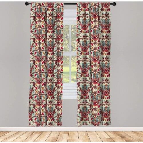 Hamsa Window Curtain Ornamental Pattern Colorful Sketch Design Lightweight Decorative