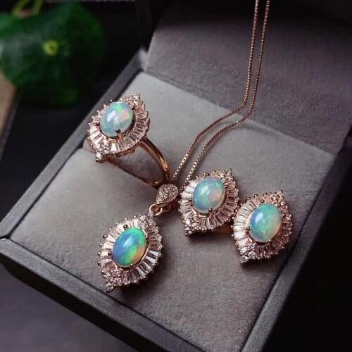 Opal Set 100% Natural Opal jewelry set Natural And Real Opal 925 sterling silver 1pc pendant,1pc ring,2pcs Earring