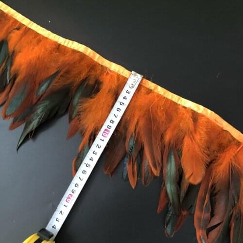 Wholesale 5 Meter Orange Feathers trimming Fringe rooster feathers ribbon for DIY sewing dress clothes wedding plumes decoration