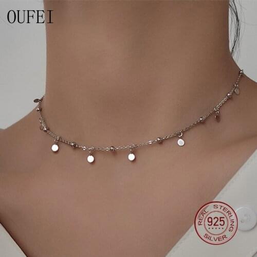 Real 925 Sterling Silver Necklace Neck Chain Bead Charm Fine Small Round Necklace Girl Gift Fine Jewelry Accessories