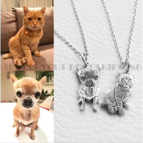 Personalized Pet Photo Necklace 925 Sterling Silver Custom Picture Memory Pendant Name Engrave Keepsake Dog CAT Tag Portrait