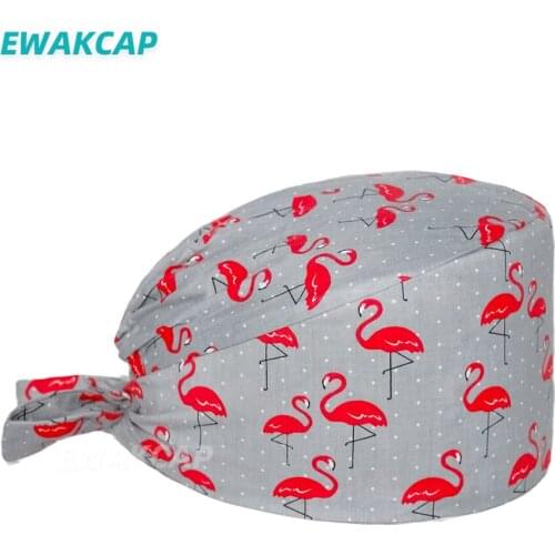 Working Uniform Accessories Scrub Caps Printed Tieback Cotton Lab Dustproof Hats Nurses Pediatrician Dental Surgicals Cap Unisex