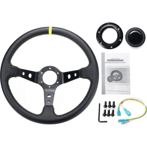 14inch 350mm Deep Dish Drifting Steering Wheel Universal Leather Aluminum Car Auto Racing Sport Steering Wheel Accessories