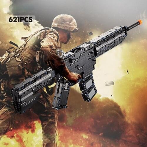 Technical Bricks 621PCS Building Block M4A16 WW2 Carbine Rubberband Gun Model Military City Launch Toys Gift for Kids HK416