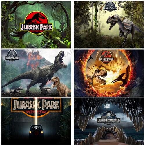 Jurassic World Theme Backdrops Customized Kids Photo Background Dinosaur Birthday Decorations Banner Photography Studio Props