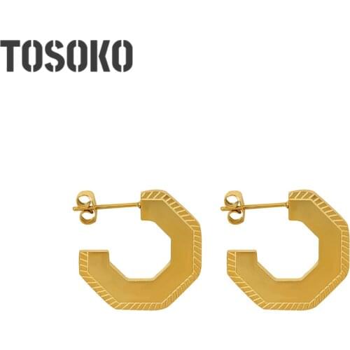 TOSOKO Stainless Steel Jewelry Geometric Pentagonal Earrings Womens Fashion Earrings BSF448
